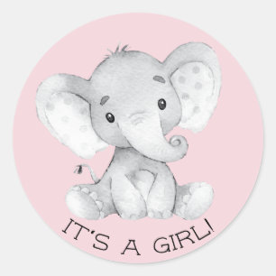 Cute Elephant It' a Girl Favour Sticker