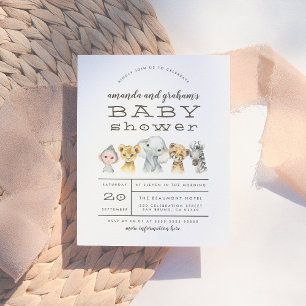 Cute Elephant & Jungle Friends Rustic Baby Shower Invitation Postcard