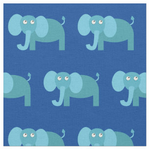 Cute Elephant Kid Baby Nursery Blue Fabric