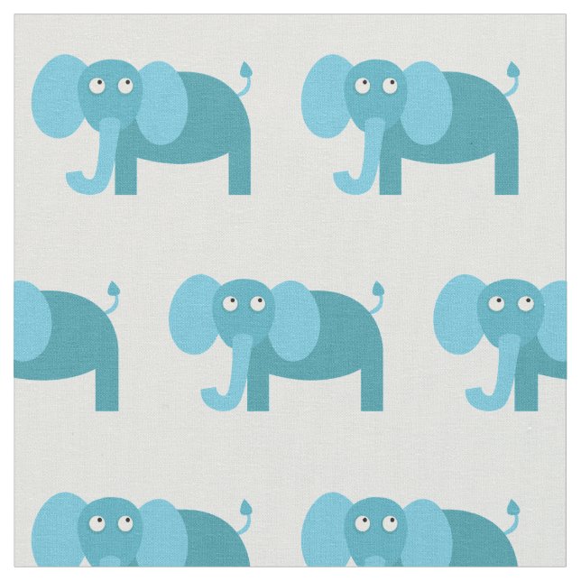 Cute Elephant Kid Baby Nursery Light Blue Fabric (Close Up)