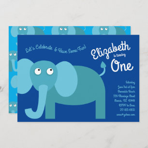 Cute Elephant Kids 1st Birthday Party Invitations