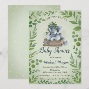 Cute Elephant Leaves, Dots Baby Shower Invitation