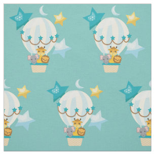 Cute Elephant Lion Giraffe air balloon Pattern Fabric