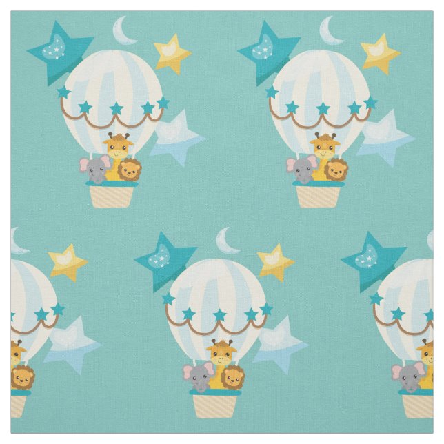 Cute Elephant Lion Giraffe air balloon Pattern Fabric (Swatch)