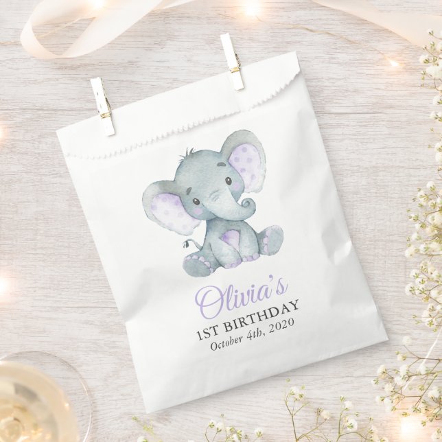 Cute Elephant, Little Elephant, First Birthday Favour Bags (Clipped)