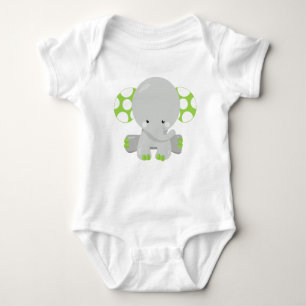 Cute Elephant, Little Elephant - Green Grey Baby Bodysuit