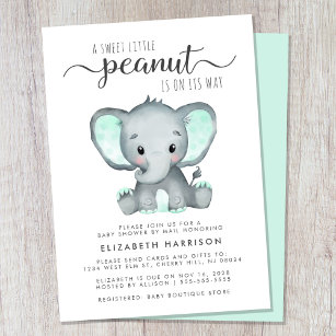 Cute Elephant Mint Baby Shower By Mail Invitation