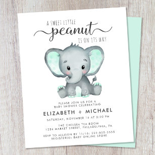 Cute Elephant Mint Couples Baby Shower Invitation