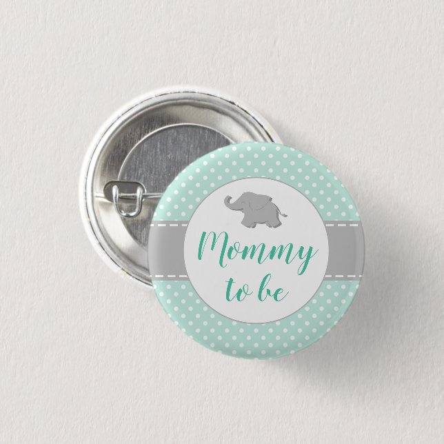 Cute Elephant Mint Green Baby Shower Mummy To Be 3 Cm Round Badge (Front & Back)