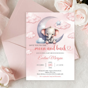 Cute elephant moon and back girl Baby Shower Invitation