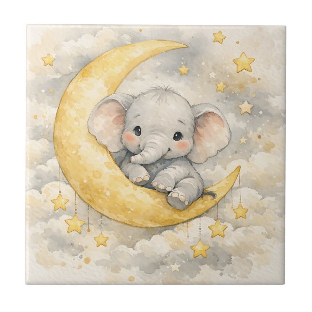 Cute Elephant Moon Nursery Art Tile (Front)
