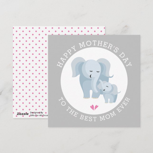 Cute elephant mother and baby grey Mothers Day Holiday Card (Front/Back)