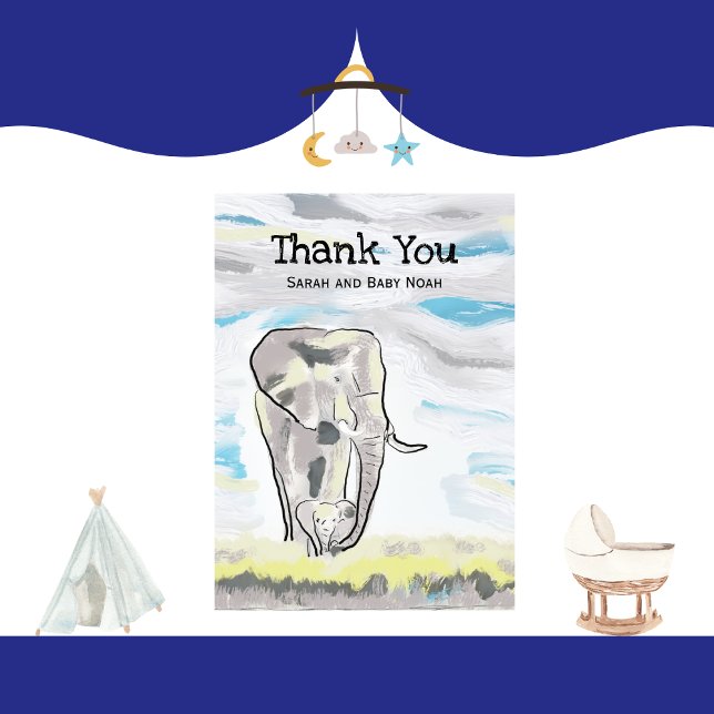 Cute Elephant Mother and Baby Shower Thank You Card (Creator Uploaded)