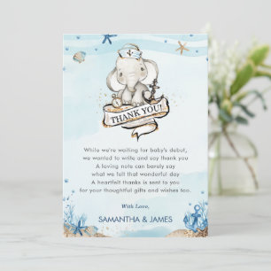 Cute Elephant Nautical Baby Boy Shower Thank You Card
