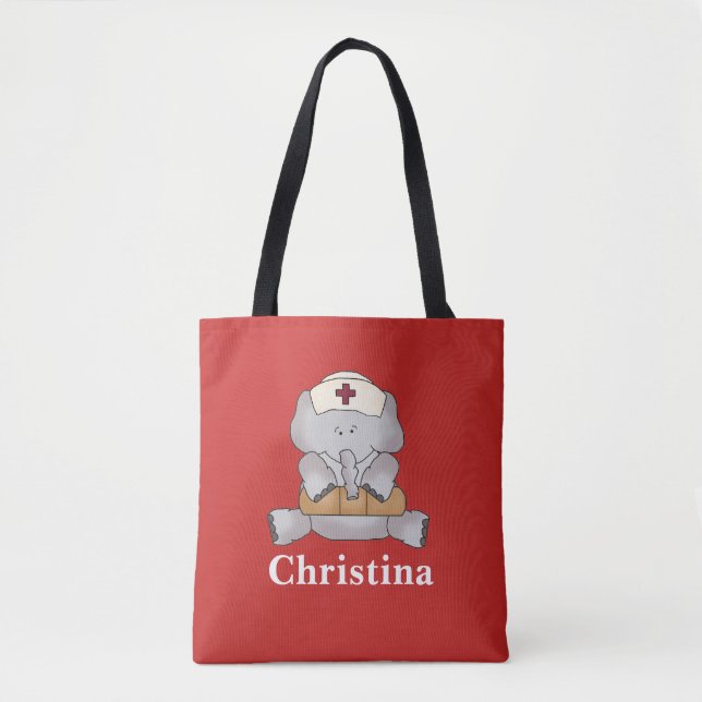 Cute elephant nurse add name tote bag (Front)