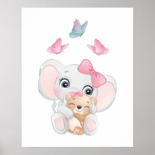 Cute Elephant Nursery Art Poster