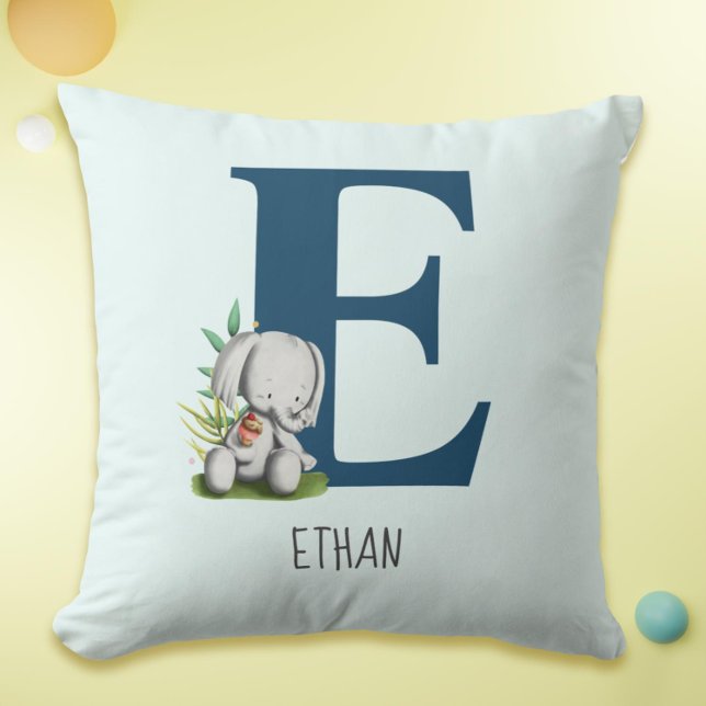 Cute Elephant Nursery Letter E Cushion (Cute Elephant Monogram Nursery Throw Pillow)