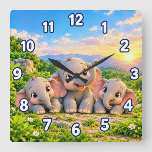 Cute elephant nursery wall decor kids clock