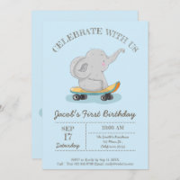 Cute Elephant on a Skateboard. Birthday