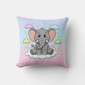Cute Elephant on Cloud - I'm Ele-Fun-t Pun Cushion