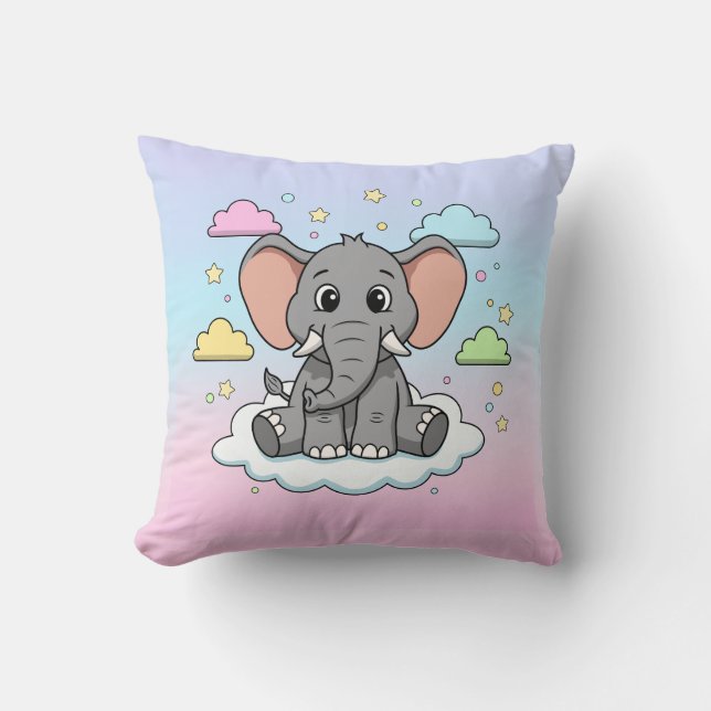 Cute Elephant on Cloud - I'm Ele-Fun-t Pun Cushion (Front)