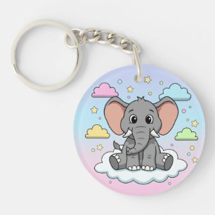 Cute Elephant on Cloud - I'm Ele-Fun-t Pun Key Ring