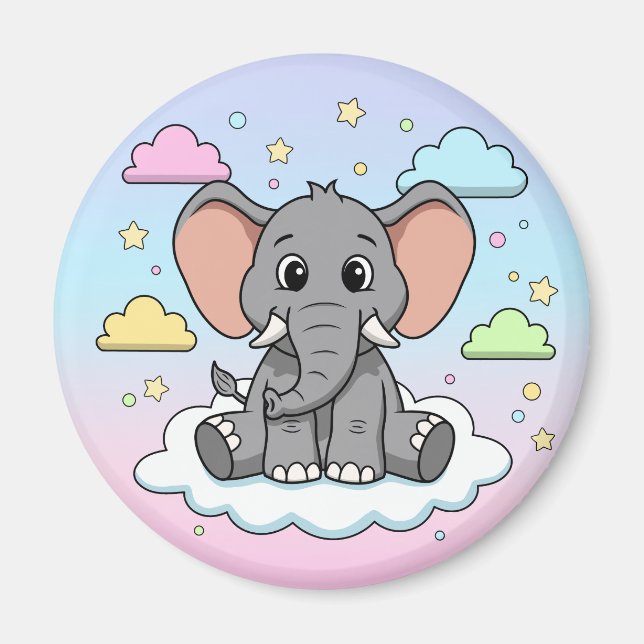 Cute Elephant on Cloud - I'm Ele-Fun-t Pun Magnet (Front)