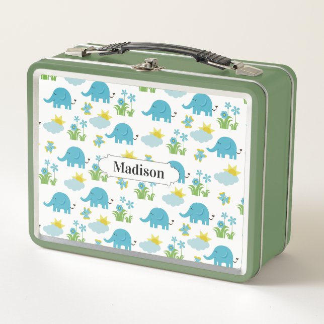 Cute Elephant Pattern custom name lunch boxes (Front)