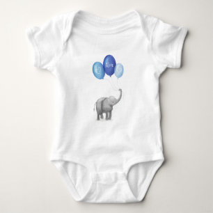 Cute elephant personalised baby bodysuit (blue)