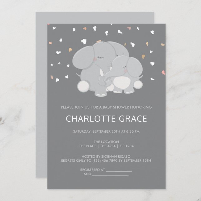 Cute Elephant Personalised Baby Shower Invitation (Front/Back)