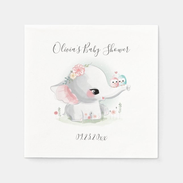 Cute Elephant Personalised Baby Shower Napkin (Front)