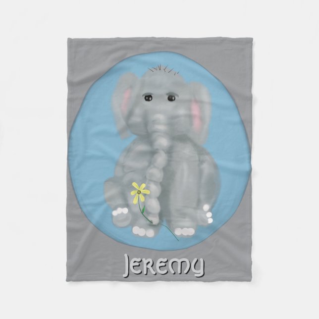 Cute Elephant Personalised Fleece Blanket (Front)