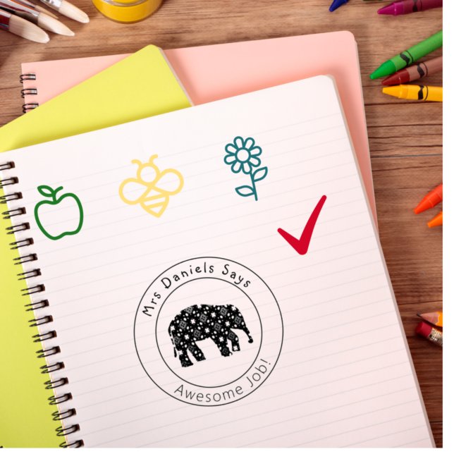 Cute Elephant Personalised Teachers Well Done Rubber Stamp (Creator Uploaded)
