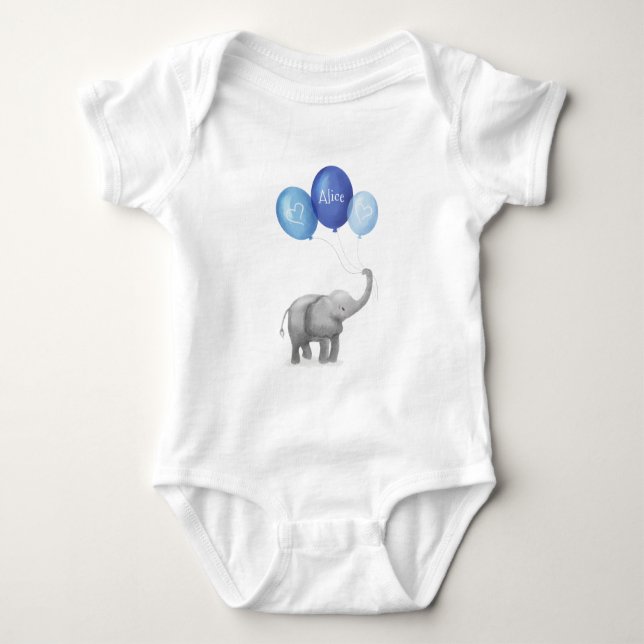 Cute elephant personalized baby bodysuit (blue) (Front)