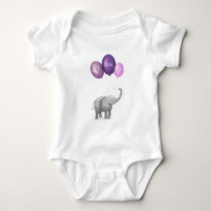 Cute elephant personalized baby bodysuit (purple)