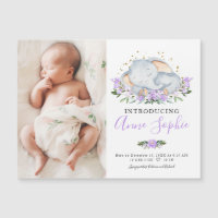 Cute Elephant Photo Birth Announcement Cards