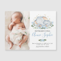 Cute Elephant Photo Birth Announcement Cards
