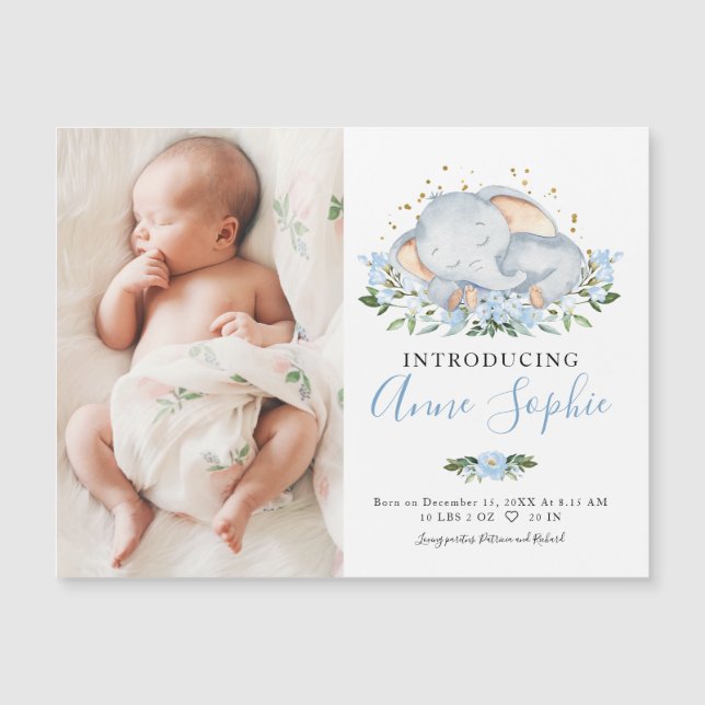 Cute Elephant Photo Birth Announcement Cards (Front)