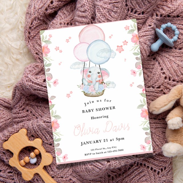 cute elephant pink and blue theme baby shower invitation (Creator Uploaded)