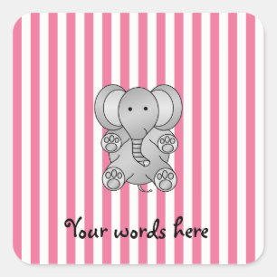 Cute elephant pink and white stripes square sticker