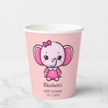Cute Elephant Pink Baby Shower Paper Cup