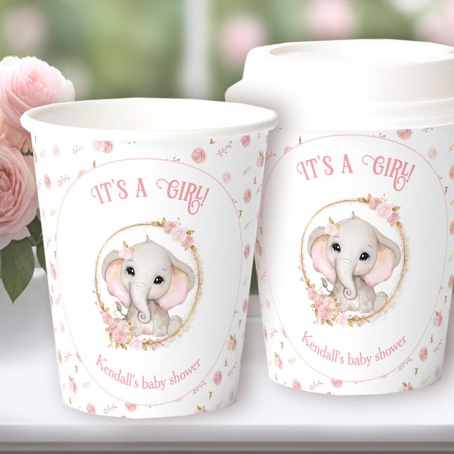 Cute Elephant Pink Baby Shower Paper Cups (Cute Elephant Pink Baby Shower Paper Cups)