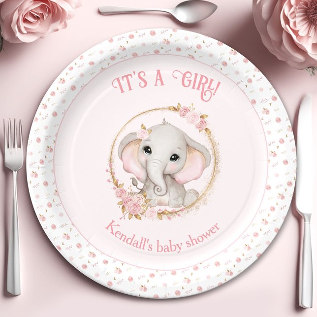 Cute Elephant Pink Baby Shower Paper Plates (Cute Elephant Pink Baby Shower Paper Plates)