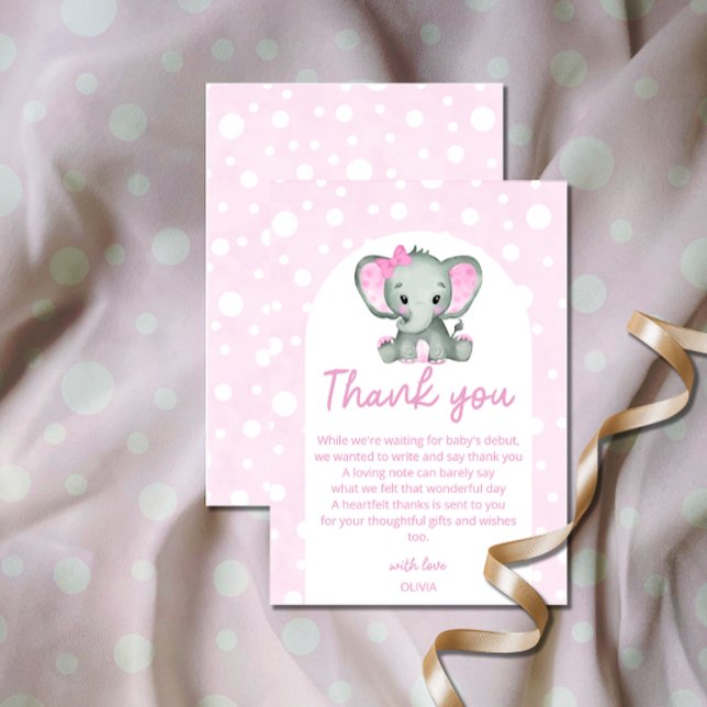 Cute Elephant pink Baby Shower Thank you Card (Creator Uploaded)