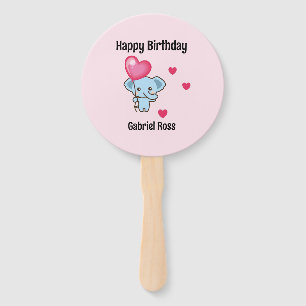 Cute elephant pink birthday hand fan