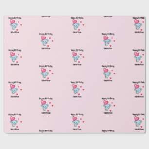 Cute elephant pink birthday wrapping paper