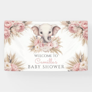 Cute Elephant Pink Boho Girl Baby Shower Banner
