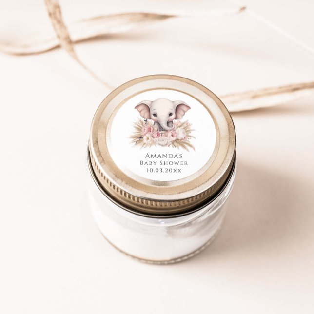 Cute Elephant Pink Boho Girl Baby Shower Classic Round Sticker (Creator Uploaded)