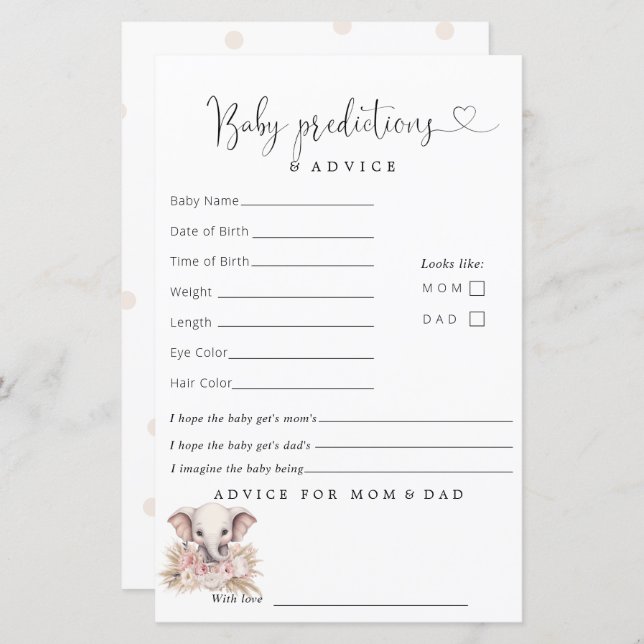 Cute Elephant Pink Boho Girl Predictions Advice (Front/Back)