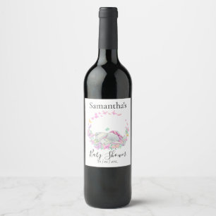 Cute Elephant Pink Butterflies Baby shower Wine Label